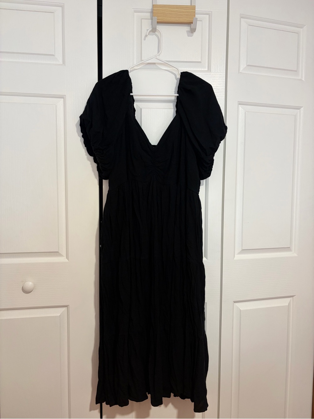 ARULA Black Midi Dress with Puff Sleeves